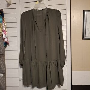 Three Eighty Two Green Plunge Neck Bishop Sleeve Sundress